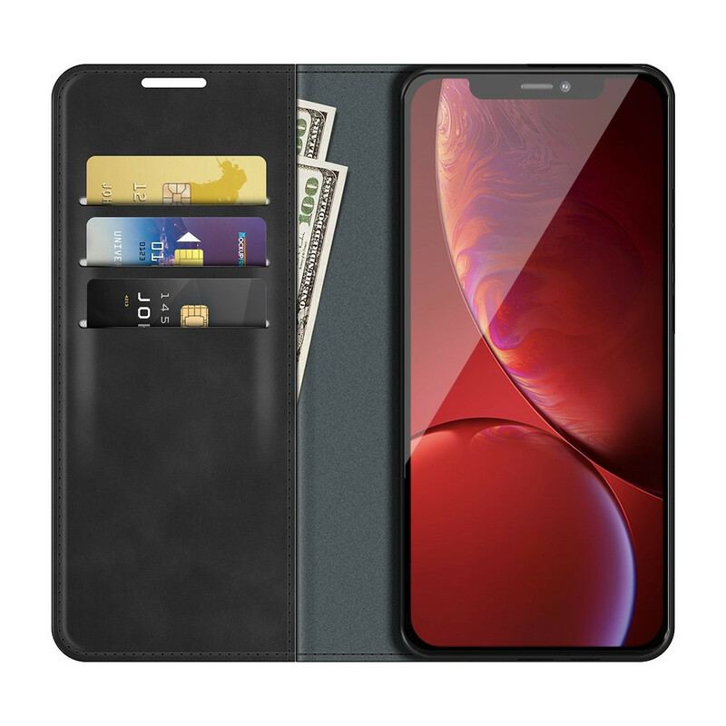 Capa De Celular Para iPhone 13 Pro Flip Efeito Couro Macio Seda