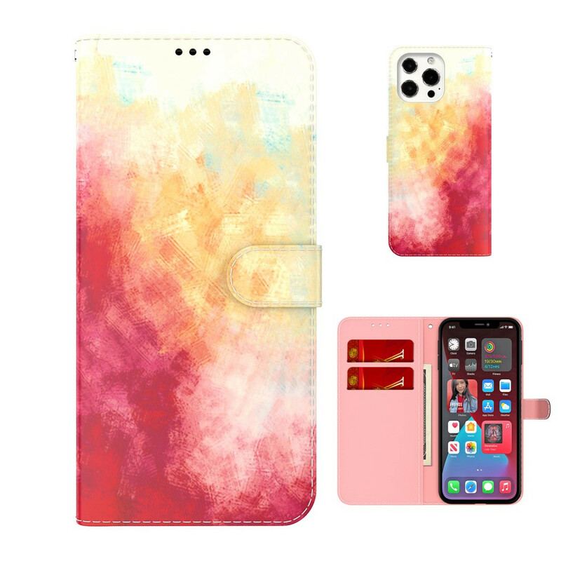 Capa De Couro Para iPhone 13 Pro Aquarela