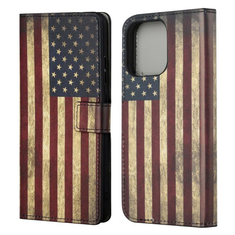 Capa De Couro Para iPhone 13 Pro Bandeira Dos Eua