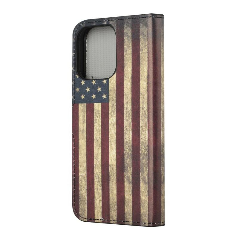 Capa De Couro Para iPhone 13 Pro Bandeira Dos Eua