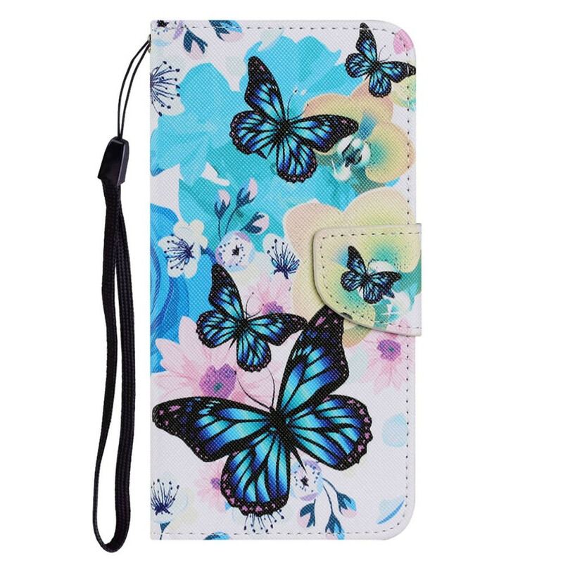 Capa De Couro Para iPhone 13 Pro Borboletas E Flores De Verão