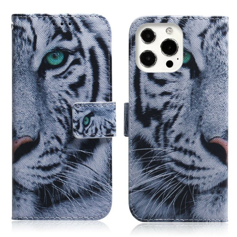 Capa De Couro Para iPhone 13 Pro Cara De Tigre