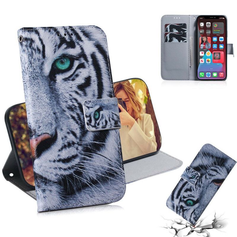 Capa De Couro Para iPhone 13 Pro Cara De Tigre