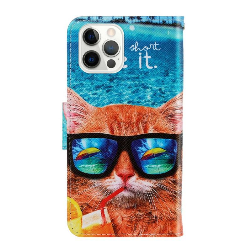 Capa De Couro Para iPhone 13 Pro De Cordão Cat Live It Strappy