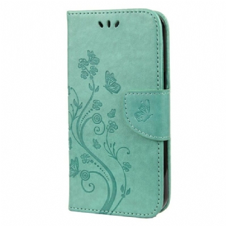 Capa De Couro Para iPhone 13 Pro De Cordão Strappy Floral