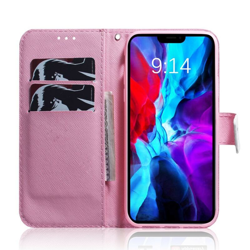 Capa De Couro Para iPhone 13 Pro Flor Rosa Empoeirado