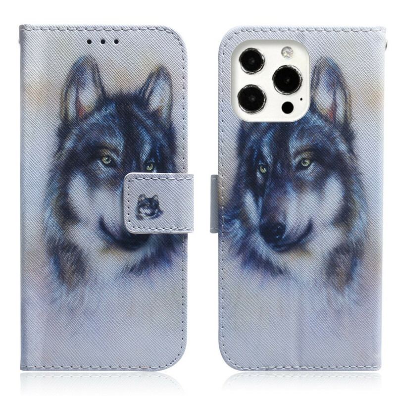 Capa De Couro Para iPhone 13 Pro Olhar Canino