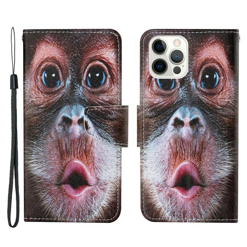 Capa Em Pele Para iPhone 13 Pro De Cordão Macaco Tanga