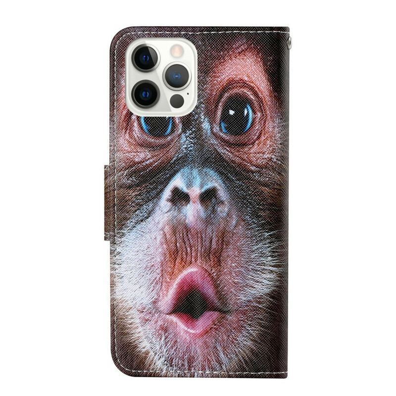 Capa Em Pele Para iPhone 13 Pro De Cordão Macaco Tanga