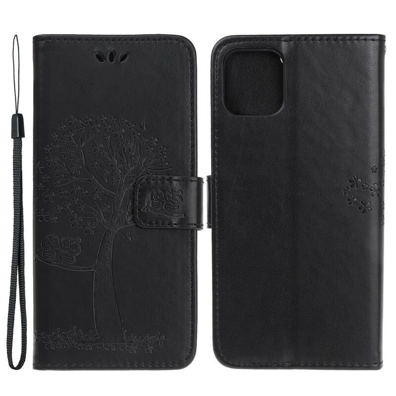 Capa Em Pele Para iPhone 13 Pro De Cordão Tanga E Corujas