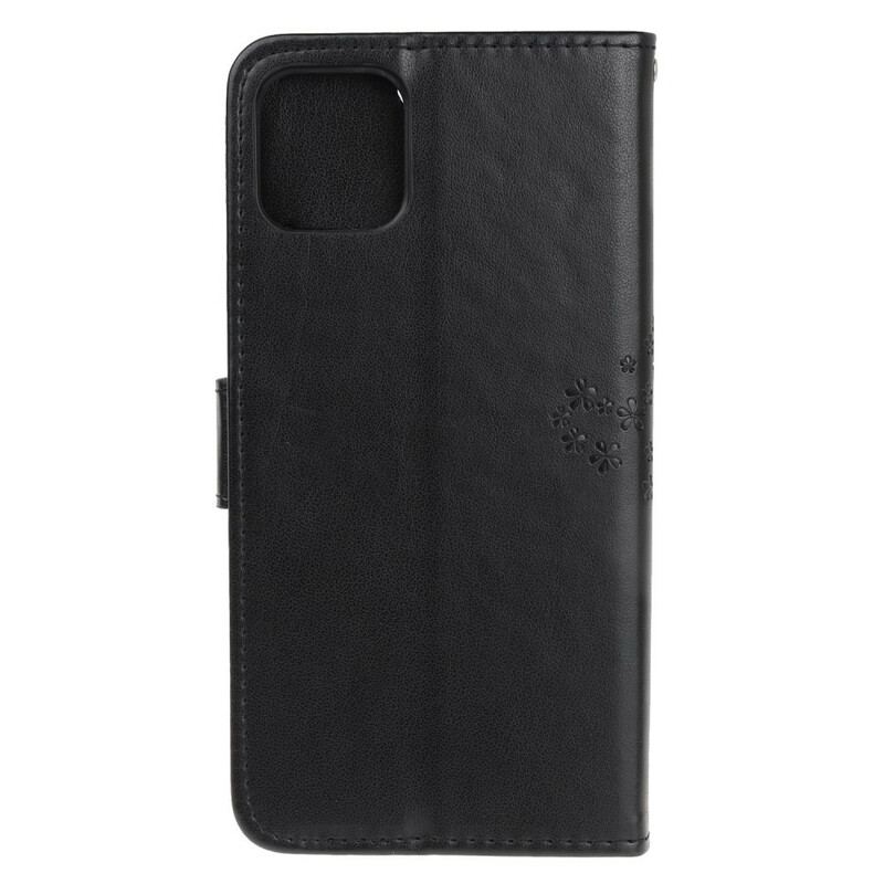 Capa Em Pele Para iPhone 13 Pro De Cordão Tanga E Corujas