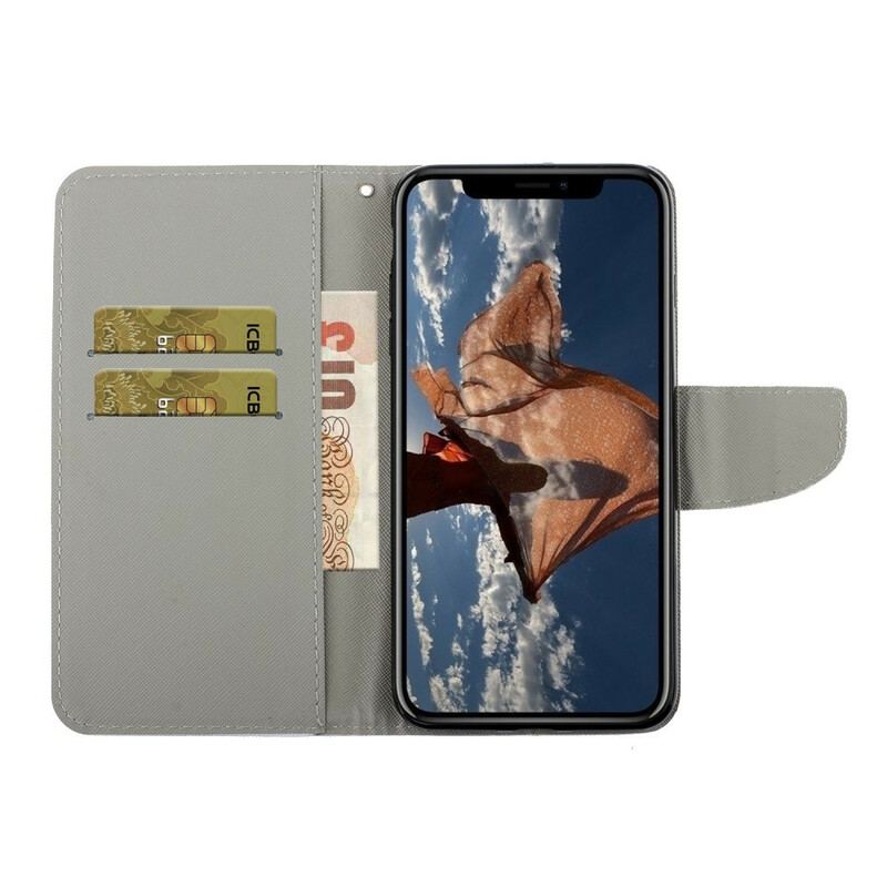 Capa Flip Para iPhone 13 Pro Borboletas E Cordão