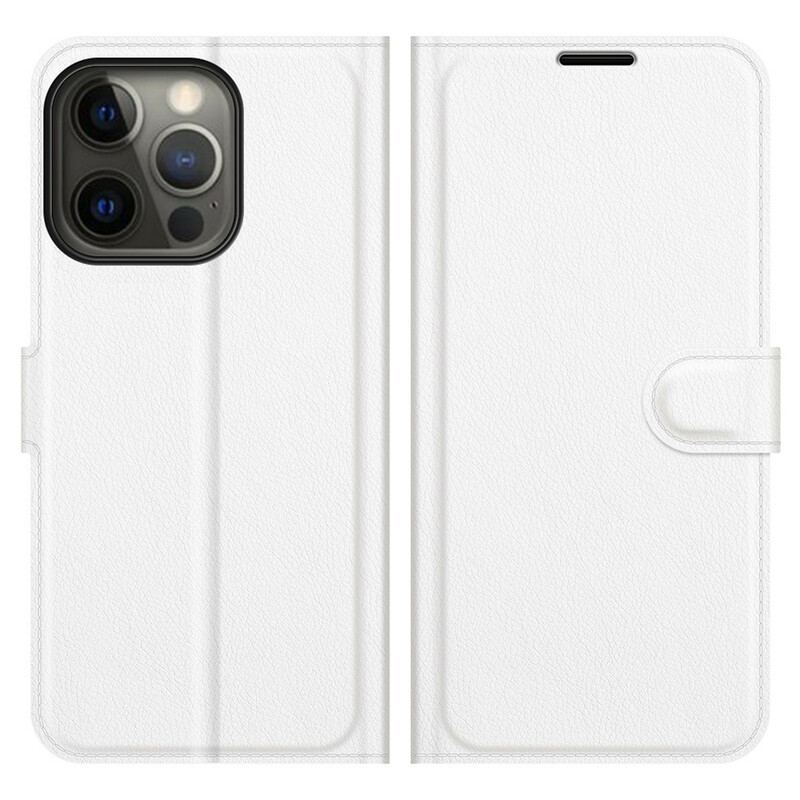 Capa Flip Para iPhone 13 Pro Clássico Efeito Couro Lichia