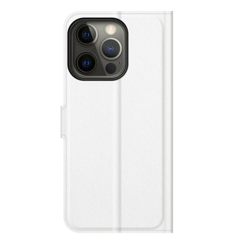 Capa Flip Para iPhone 13 Pro Clássico Efeito Couro Lichia