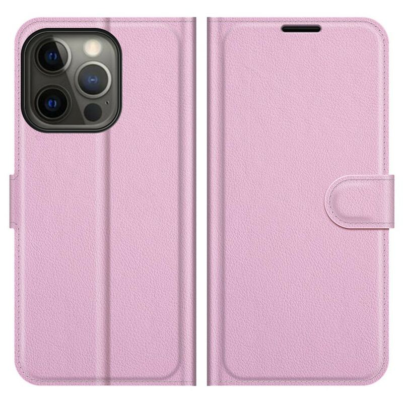 Capa Flip Para iPhone 13 Pro Clássico Efeito Couro Lichia