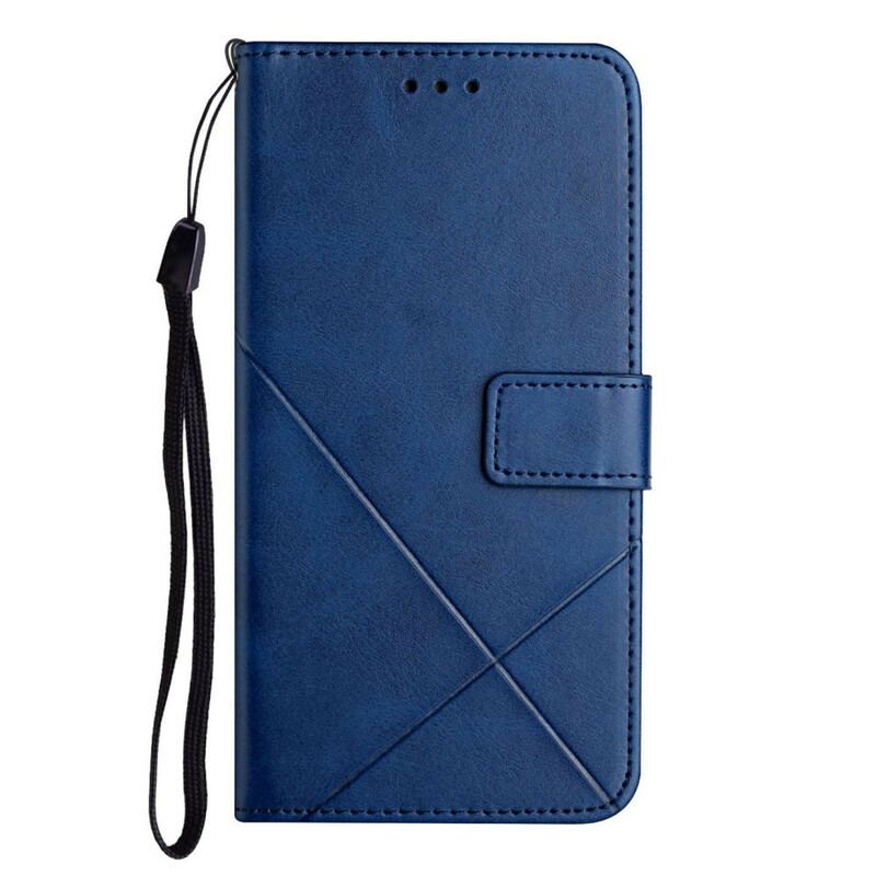 Capa Flip Para iPhone 13 Pro De Cordão Estilo De Couro Geométrico Com Tiras