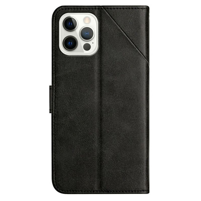 Capa Flip Para iPhone 13 Pro De Cordão Estilo De Couro Geométrico Com Tiras