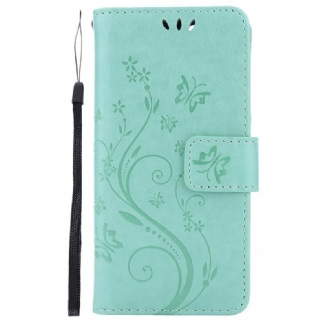 Capa Flip Para iPhone 13 Pro De Cordão Flores Gráficas Com Tiras