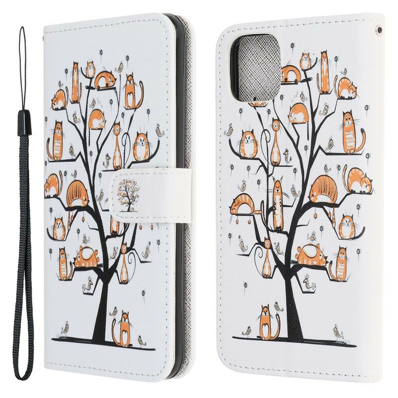 Capa Flip Para iPhone 13 Pro De Cordão Gatos Divertidos Com Alça