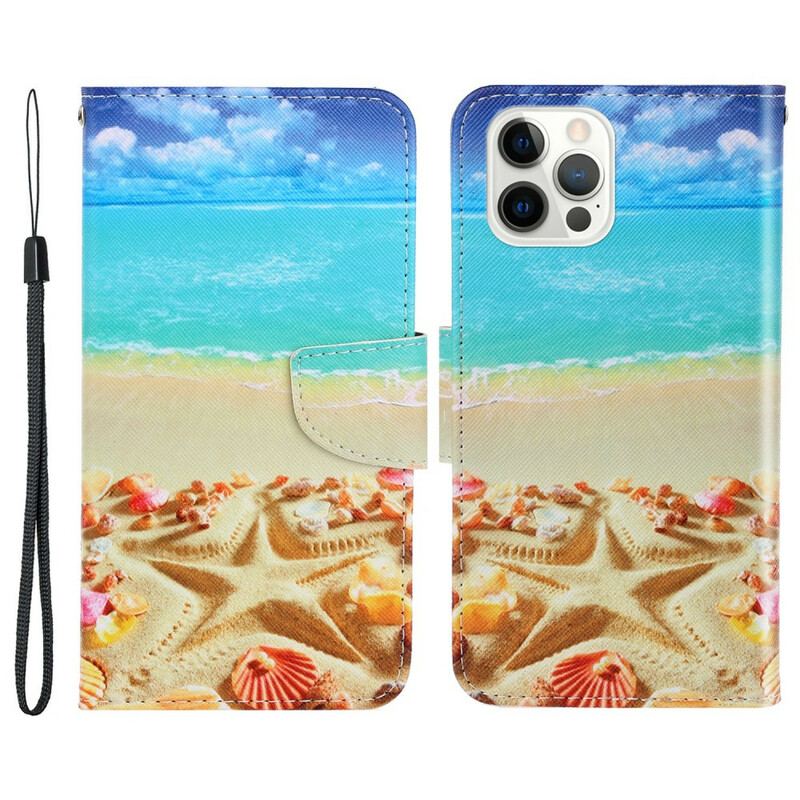 Capa Flip Para iPhone 13 Pro De Cordão Praia Da Corda