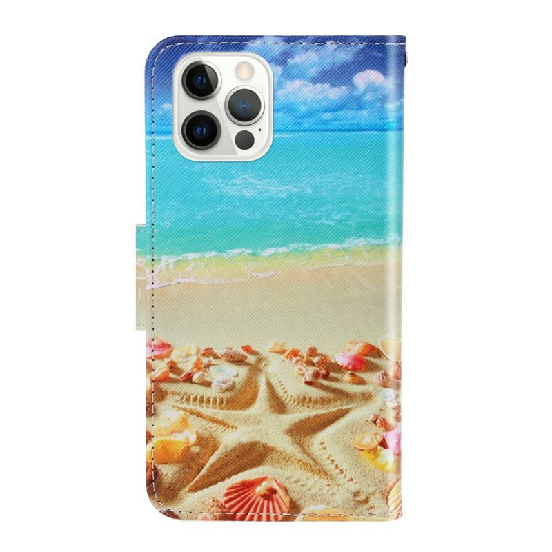 Capa Flip Para iPhone 13 Pro De Cordão Praia Da Corda