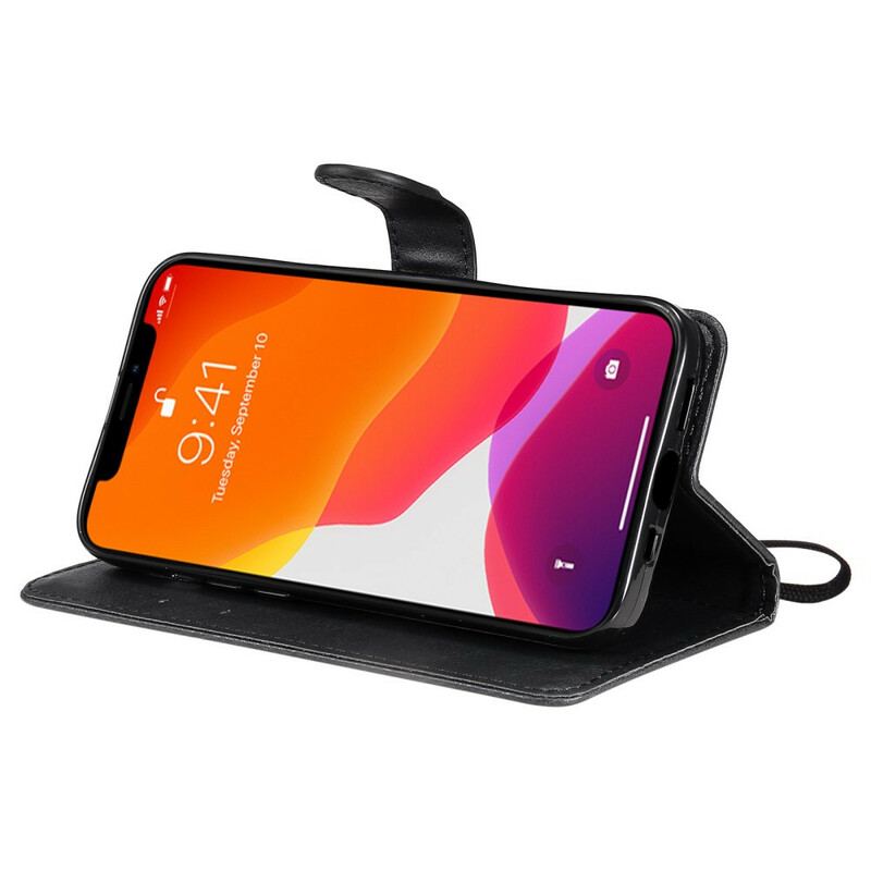 Capa Flip Para iPhone 13 Pro De Cordão Strappy Série De Cores Sólidas