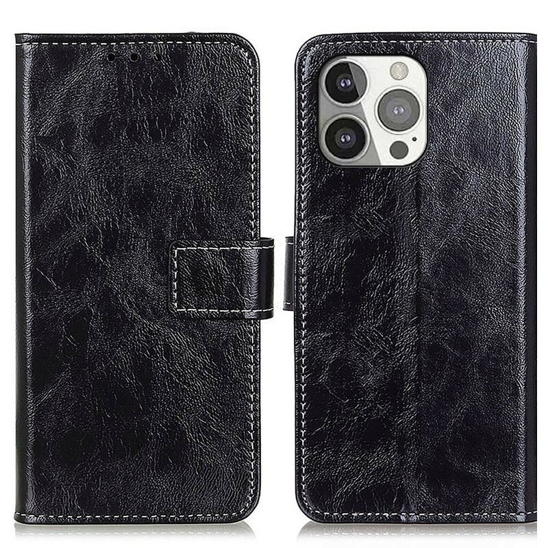 Capa Flip Para iPhone 13 Pro Costuras Brilhantes E Expostas