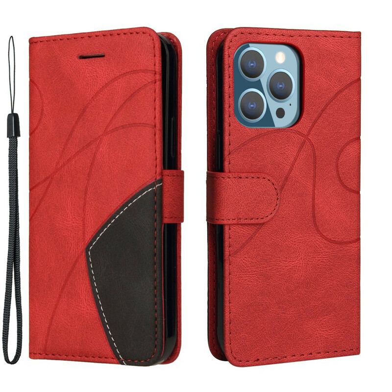 Capa Flip Para iPhone 13 Pro Couro Sintético De Assinatura De Dois Tons