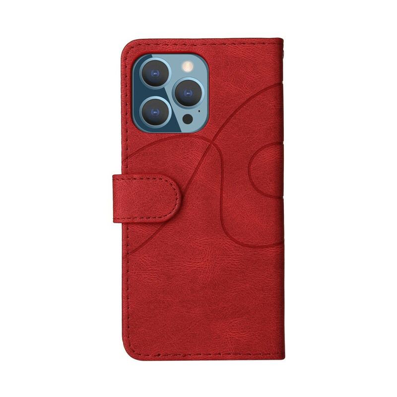 Capa Flip Para iPhone 13 Pro Couro Sintético De Assinatura De Dois Tons