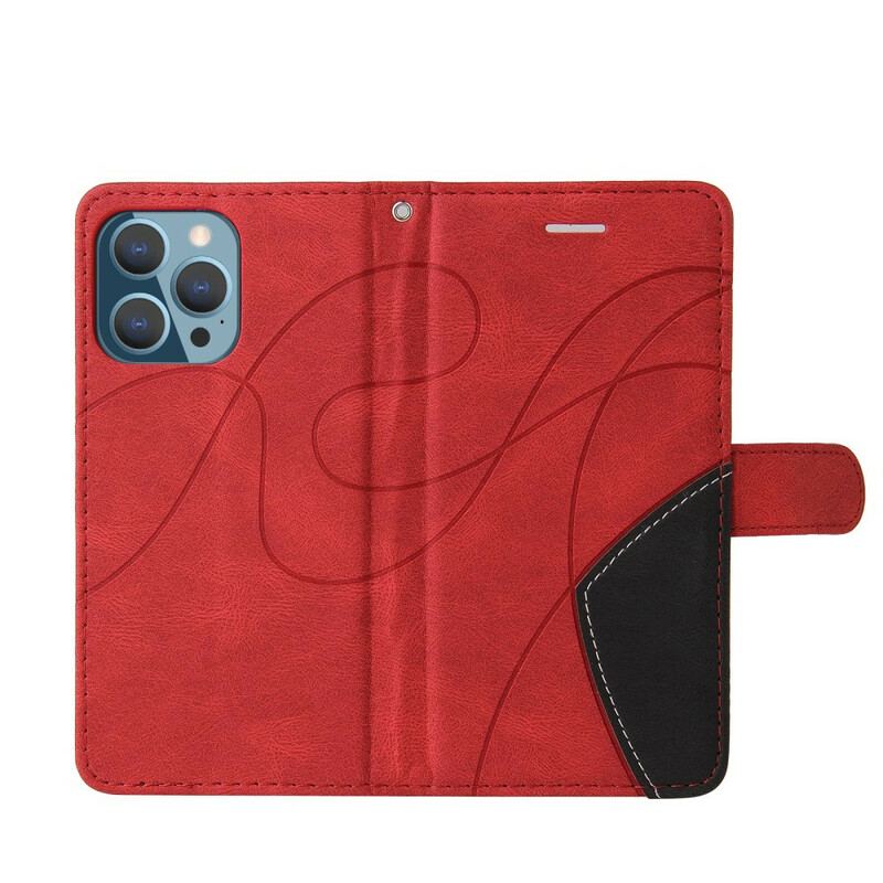 Capa Flip Para iPhone 13 Pro Couro Sintético De Assinatura De Dois Tons