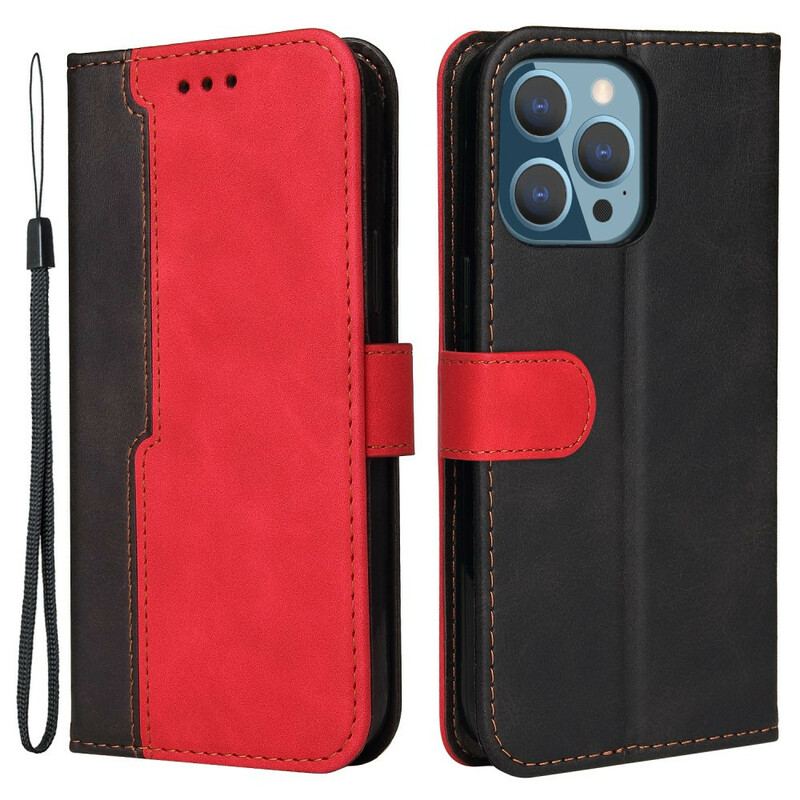 Capa Flip Para iPhone 13 Pro Couro Sintético De Dois Tons