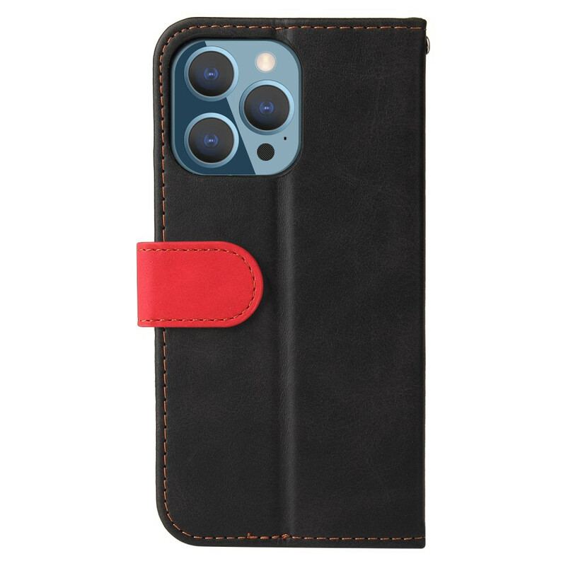 Capa Flip Para iPhone 13 Pro Couro Sintético De Dois Tons