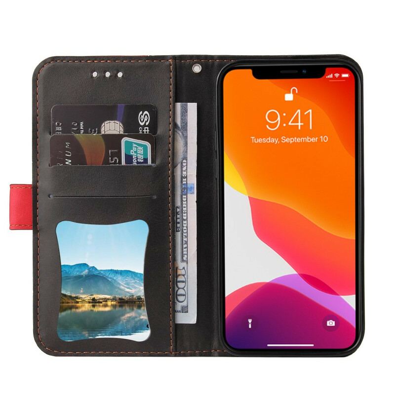 Capa Flip Para iPhone 13 Pro Couro Sintético De Dois Tons