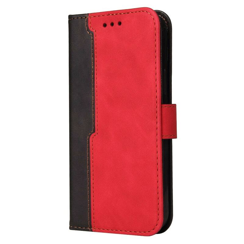 Capa Flip Para iPhone 13 Pro Couro Sintético De Dois Tons