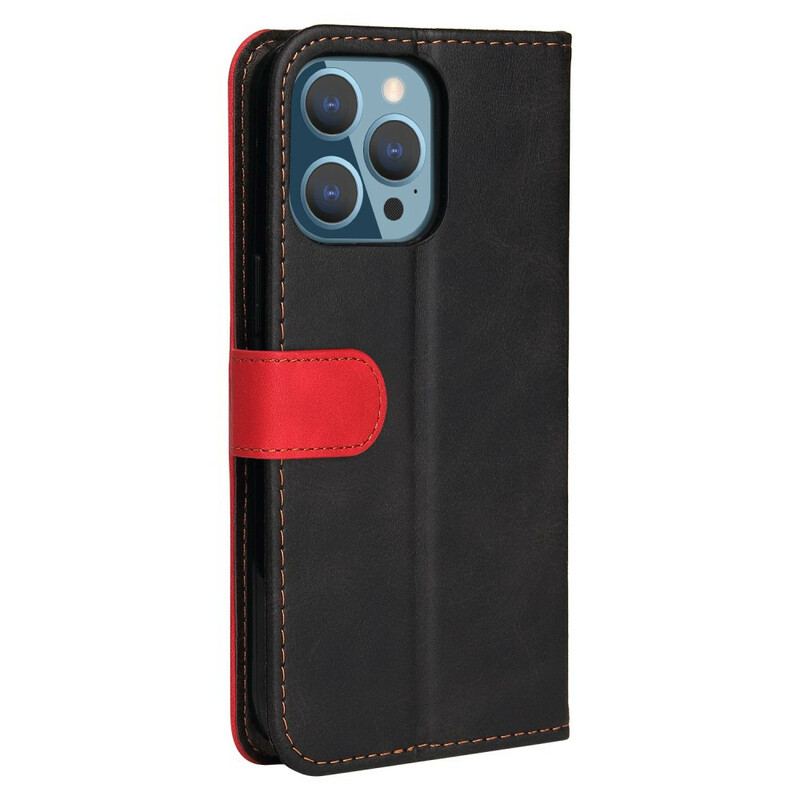 Capa Flip Para iPhone 13 Pro Couro Sintético De Dois Tons