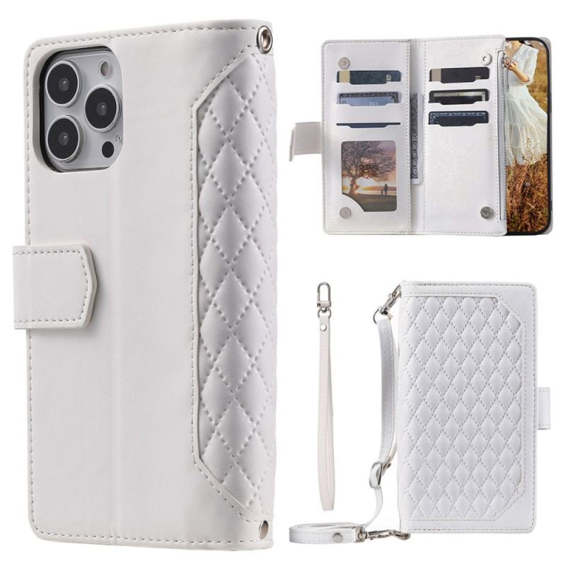 Capa Flip Para iPhone 13 Pro Estilo Acolchoado Com Alça De Ombro