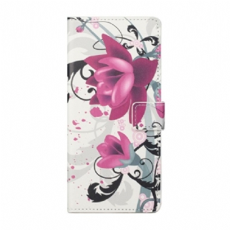 Capa Flip Para iPhone 13 Pro Flores Tropicais