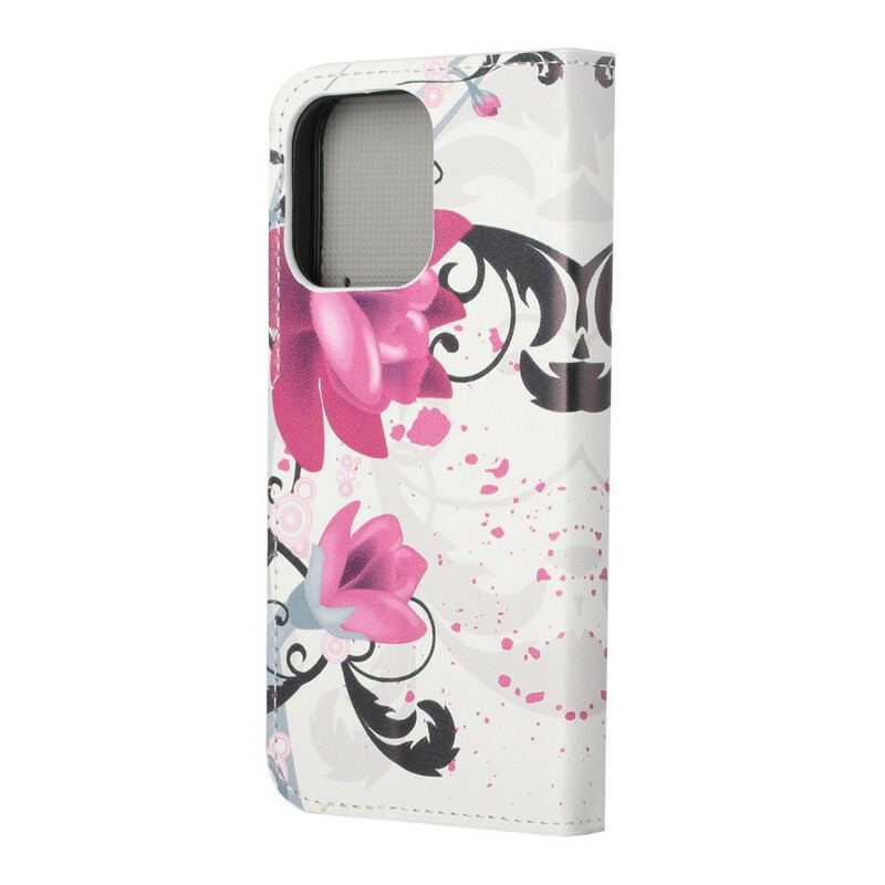 Capa Flip Para iPhone 13 Pro Flores Tropicais