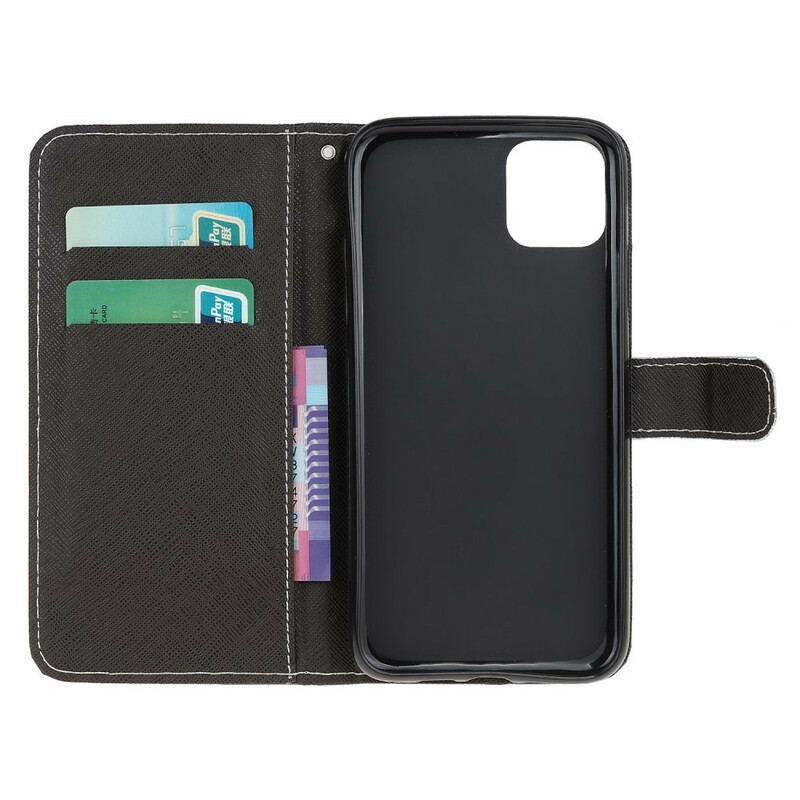 Capa Flip Para iPhone 13 Pro Lobo No Inverno Com Cordão