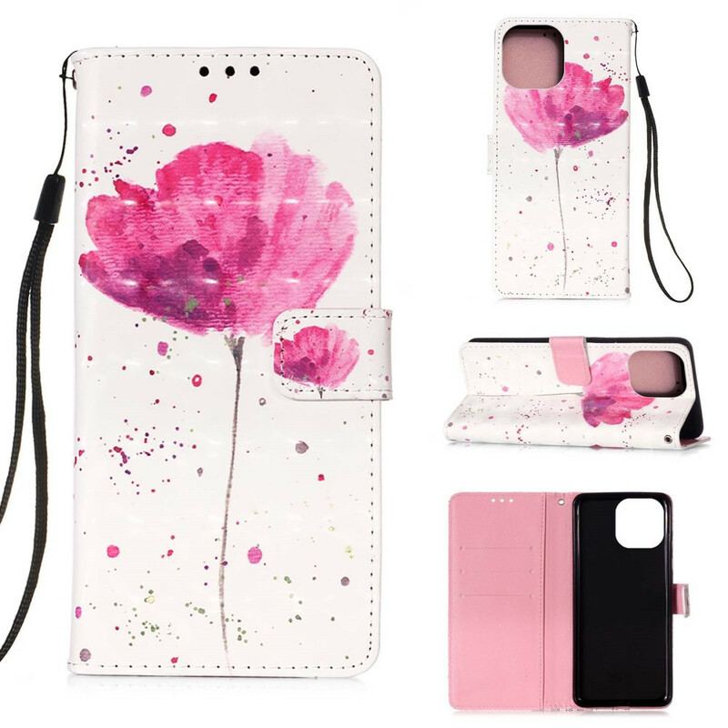 Capa Capa Flip Para iPhone 13 Pro Papoula Aquarela