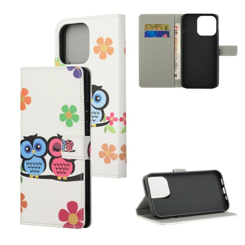 Capa Flip Para iPhone 13 Pro Par De Corujas