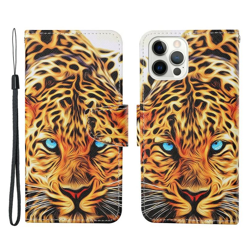 Capa Flip Para iPhone 13 Pro Tigre Com Cordão