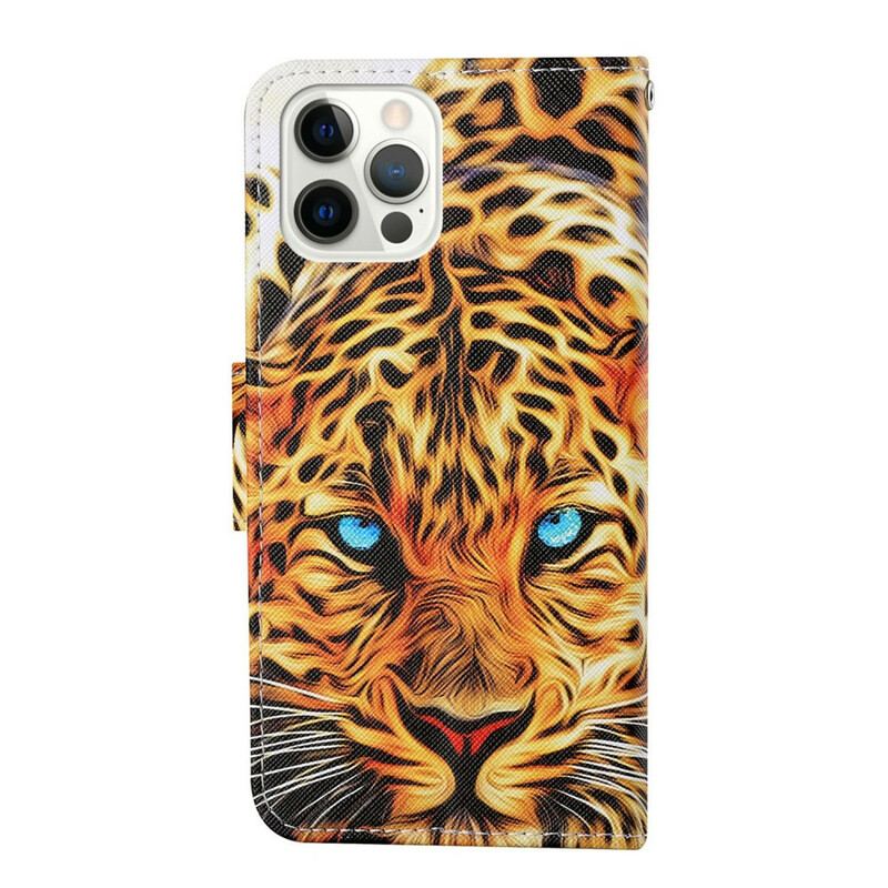 Capa Flip Para iPhone 13 Pro Tigre Com Cordão