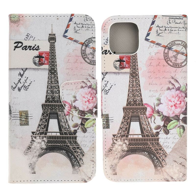 Capa Flip Para iPhone 13 Pro Torre Eiffel Retrô