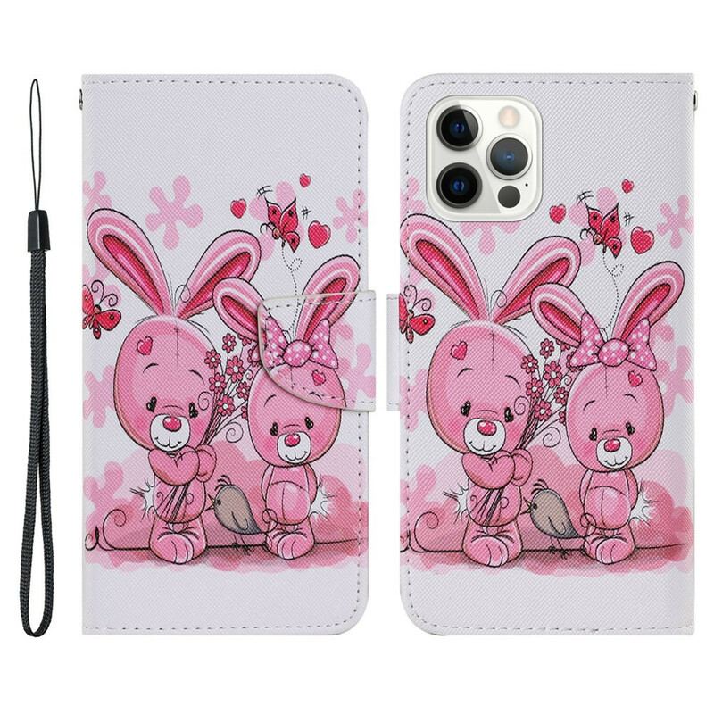 Capa Folio Para iPhone 13 Pro Coelhos