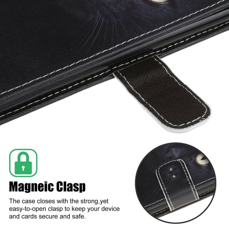 Capa Folio Para iPhone 13 Pro De Cordão Olhos De Gato Preto Com Tiras