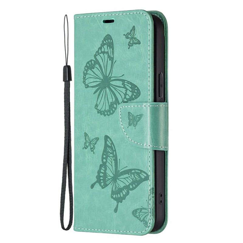 Capa Folio Para iPhone 13 Pro De Cordão Strappy Estampado Borboletas