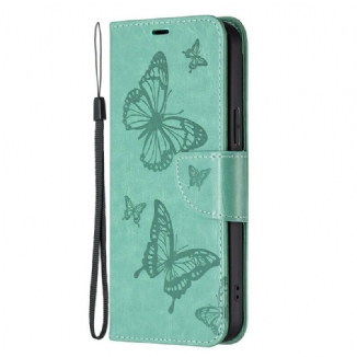 Capa Folio Para iPhone 13 Pro De Cordão Strappy Estampado Borboletas