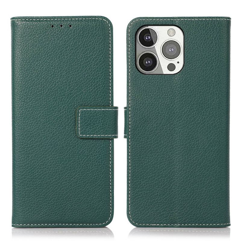 Capa Folio Para iPhone 13 Pro Costuras Efeito Couro Lichia