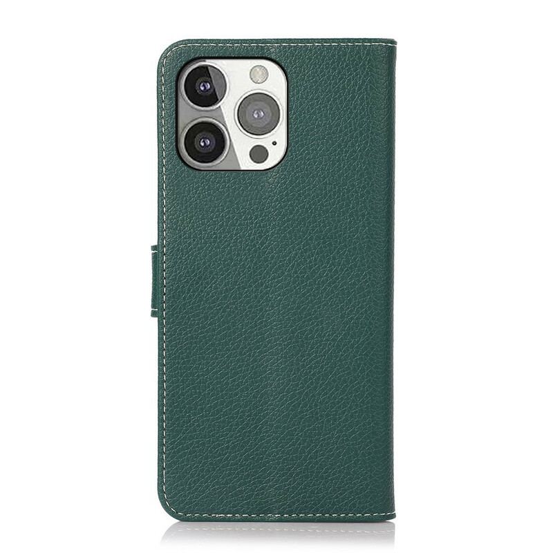 Capa Folio Para iPhone 13 Pro Costuras Efeito Couro Lichia